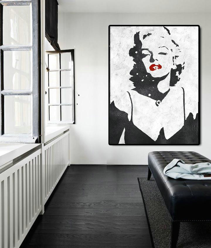 Large Contemporary Art Acrylic Painting,Black And White Minimal Painting On Canvas - Large Colorful Wall Art